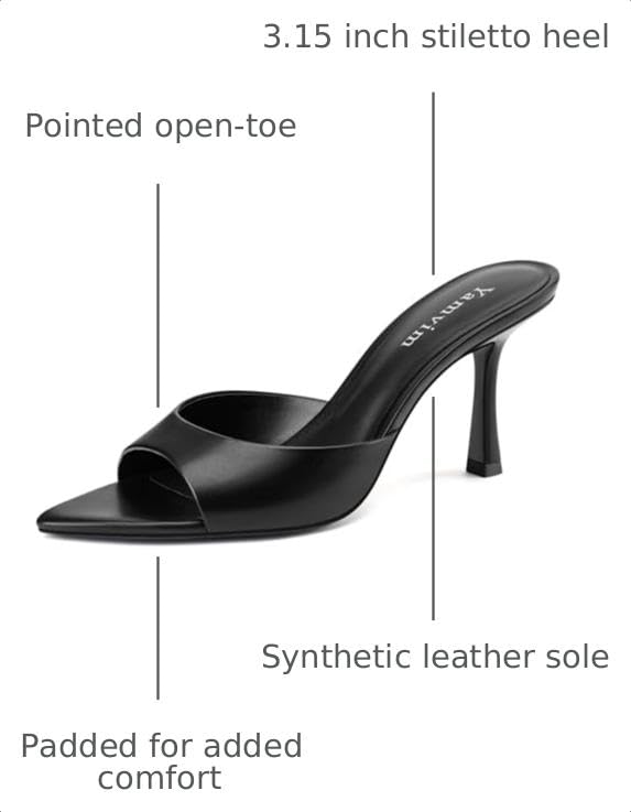 Image of Heel Mules for Women Pointed Open Toe High Heel Sandals | 3 Inch Peep Toe Slip On Backless Sexy Stiletto Heels for Party Wedding Daily Summer