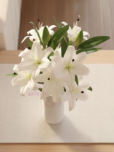 Image of ARTSY Artificial Flowers for Decoration Lily Flower Bunch for vase /Pot, Long Size Stick stem, Home Decor, Office Decor, Gift, Artificial Plant, Craft, Without Vase, 100 cm Height, 1 piece, White