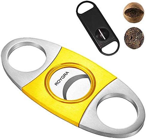 roygra Cigar Cutter (2 Pack) Double Blade Metal Guillotine & Plastic V Cut Exquisite Cigar Clippers Accessories Set (Metal + Plastic 2 Pack)