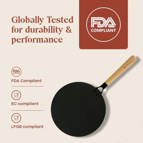 Image of CUMIN CO. Enamel Cast Iron Roti Tawa LITE | 26 cm | 5 Years Warranty | Non Toxic Non Stick Tawa for Roti /Chapati | Chemical Free Coating | No Seasoning Needed | Sarso (Mustard)