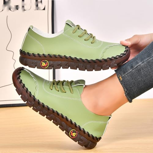 Image of Women's Tendon Soft Sole Casual Orthopedic Shoes Fashion HandSewing Leather Non-Slip Flat Loafers Low-top Outdoor Comfy Breathable Walk Mam Nurse Shoes