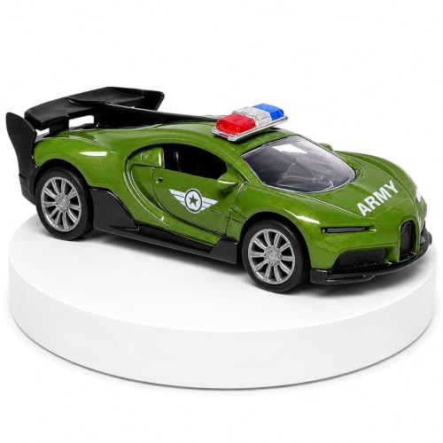Image of Amisha Gift Gallery Diecast Army Bugatti Toy Car for Kids | 1:36 Scale Model, Metal, Pull Back, Sports Car, Boys