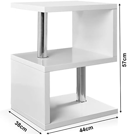 White High Gloss Coffee Table Side Table Coffee End Table With LED RGB Lights Coffee Table For Living Room, 2 Tier Storage Shelves S Shape Rectangle Table With Home Office Furniture 44L x 38W x 57H cm