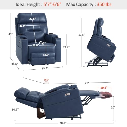 Image of MCombo Lift Chair for Tall Man 6'6'', Dual Motor Power Lift Recliner Chair for Elderly, Lay Flat for Sleeping, Heat and Massage, USB & Type C, Faux Leather 7755 (Blue)