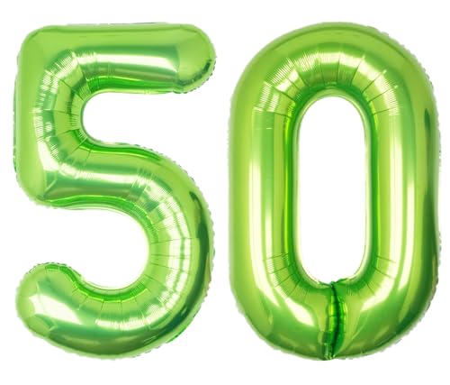 Image of 40 Inch Green Number 50 Balloon Lime Big Large Helium Number 0-9 | Giant Digital 50th Foil Mylar Party Balloon for Birthday Party Anniversary Graduation Decorations