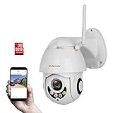 Jennov Wireless Security IP Camera, HD 1080P Wireless WiFi PTZ Camera 4X Zoom Home Video CCTV Surveillance Dome Cameras Outdoor Night Vision with Audio Pre-Installed 32G Micro SD Card