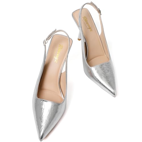 Image of RIBONGZ Sexy Slingback Pumps Elegant Dressy Heels for Women Closed Toe Pointy High Heels Wedding Bride Prom Party Evening Shoes