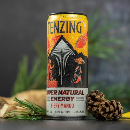 TENZING Super Natural Energy Drink, Fiery Mango, 160MG Caffeine, Vitamin D, M...