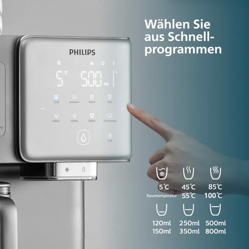 Philips Water Umkehrosmose-Wasserstation, sofortiges heißes und kaltes Wasser, integrierter Eismacher, UV-C, Remineralisierung, TDS-Monitor, 6-Liter-Tank, 1 Jahr Filterlebensdauer