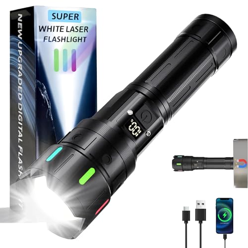Rechargeable Flashlight High Lumens 90,000,5 Modes Super Bright LED Flash light with Magnetic Tail,high powered 1000m Long Range linternas,Strong USB C LCD Display Torch Light,IPX54 for Camping Hiking