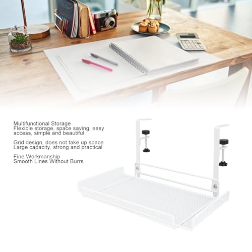 Focket Under Desk Cable Management Tray, 14.4in No Drill Cable Management with Clamp for Home Office Standing Desk (White)