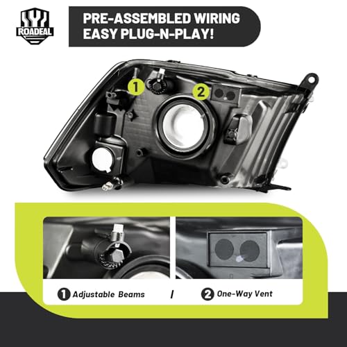 Headlights for 2009-2018 Dodge Ram 1500, for 2010-2018 Dodge Ram 2500 3500 with High/Low beam Bulbs, Driver & Passenger Side(ONLY fit Dual-Hole Single Headlight) - Image 6