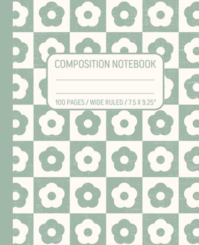 Composition Notebook Wide Ruled: Aesthetic Sage Green Color Checkered Floral Journal For Office Or Class | Cute High School Supplies