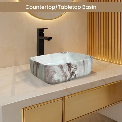 Image of Artiva Ceramic Wash Basin /Tabletop Washbasin For Bathroom,12 inchx16 inch /Small Countetop Bathroom Basin /Table Top Basin For Home,Office,Hotel /Rectangle Glossy Sink (Caramel Meroon,12x16 Inch)
