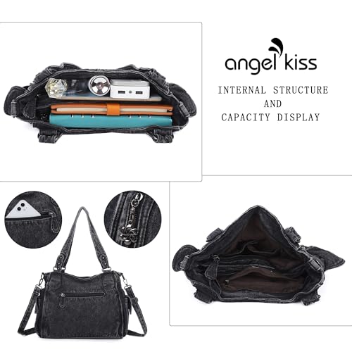 Image of Angel Kiss Handbags for Womens Top-Handle Hobo Purse Roomy Casual Shoulder Bags PU Tote Satchel Purse for Women