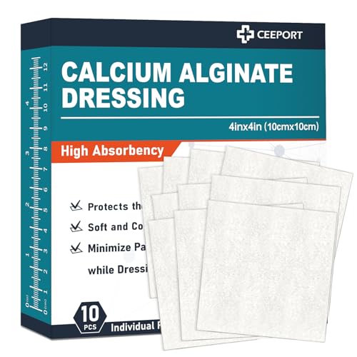 Ceeport Calcium Alginate Wound Dressing Pads 4 x 4 Patches [10 Individual Pack] High Absorbency Dressing Soft Wound Care Products Comfortable & Gentle and Non Stick Gauze Pads for Wound Care