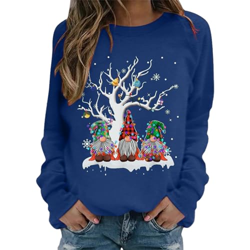 Camisola de Natal para mulher, com luzes LED, estilo urbano, camisola de Natal, casual, solto, estampado de Natal, moda, tamanho grande, manga comprida, festivo, estampado de alces, festa de Natal, 05