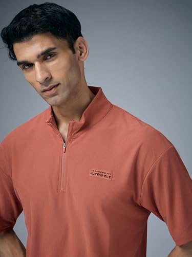 Image of TECHNOSPORT Men's Regular Fit Self Design High Neck Active Out T-Shirt for Casual Wear, Gym and Sports