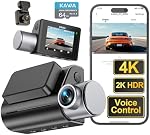 4K Dash Cam Avant et Arrière, Commande vocale, Gratuit 64GB Carte, Wi-Fi 6 Caméra double Dash pour voitures, intégrée GPS, Écran IPS, 2K HDR, NightEagle Moteur, 25H Mode Park, Smart Dashcam
