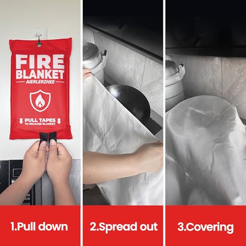 Image of Fire Blanket 2 Pack 40 inchx40 inch - CE Certified Fiberglass, Heat Resistant to 1076F - No-Mess Fire Suppression for Kitchen, Grill, Car, Camping & Home Safety