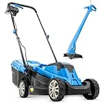 Hyundai Electric Lawn Mower & Grass Trimmer Set – 1300W 33cm Corded Lawnmower + 250W 25cm Trimmer, 30L Grass Box, 11m & 10m Cables, Lightweight, Small Gardens