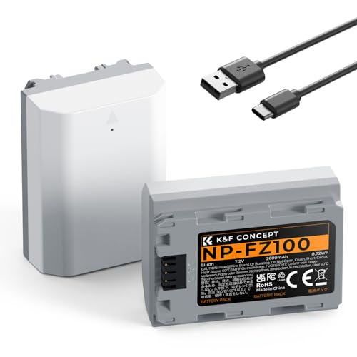K&F CONCEPT 2600mAh NP-FZ100 Battery 2-Pack USB-C A7iii Battery Compatible with Sony A7iv A7iii A7C A6600 A6700 FX3 FX30 ZV-E1 A9 Alpha 9 Alpha 9S A9S A7RIII A7RIV A7RV A7Siii Cameras
