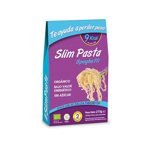 Slim Pasta - Spaghettis de Konjac - 270 g - Sin Calorías ni Carbohidratos - Ideal para Dietas Keto y Low Carb - Aptos para Veganos - Elaborados con Agua Purificada, Fibra de Avena y Harina de Konjac