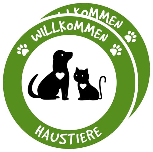 Pegatina Mascotas Bienvenidas. Pet Friendly. Perros Gatos Bienvenidos (10 CM, 2 unidades) ALEMAN