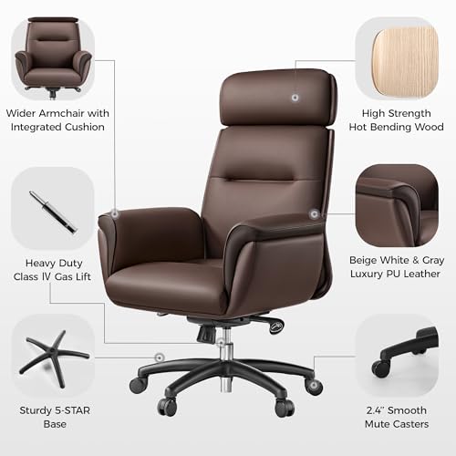 Image of EUREKA ERGONOMIC Royal Ergonomic Office Chair Executive Desk Chair, Microfiber Leather High Back Executive Chair Comfy Ergonomic 360 Swivel with Lumbar for Home Workshop- Brown