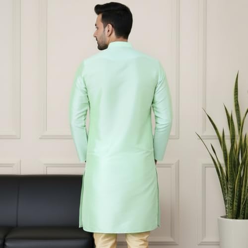 Image of Sadree Men's Silk Blend, Knee Length, Full Sleeve, Mandrin Collor, Solid Style, Attractive Colour, Solid Plain Kurtas