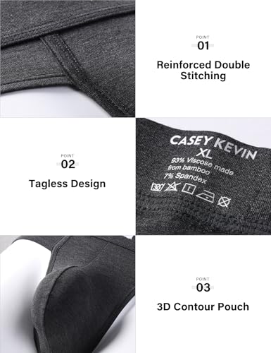 Casey Kevin Men's Underwear Breathable Briefs Lightweight 3D Contour Pouch Super Soft Comfort Tagless Underpants for Men Pack3