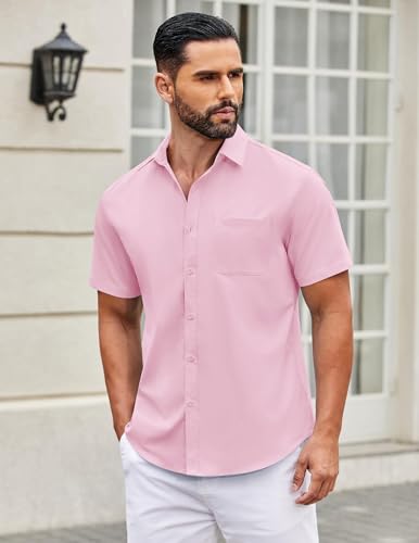 Image of COOFANDY Mens Short Sleeve Casual Button Down Shirts Summer Untucked Dress Shirts with Pocket