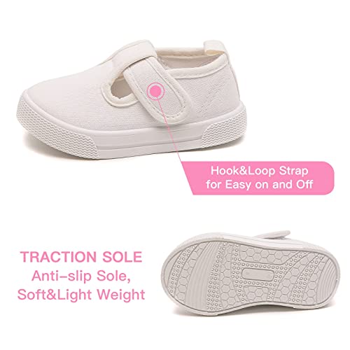 Toddler Boys Girls T-Strap Canvas Sneakers for Little Kids Classical Comfortable Mary Jane Canvas Flats, Non-Slip Casual Canvas Sneaker for Little Kids 5