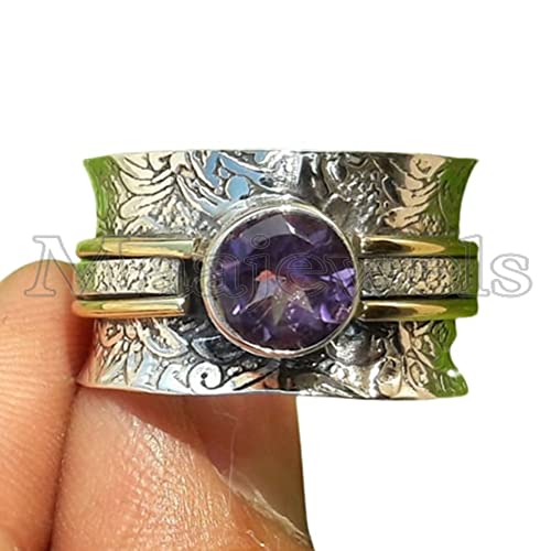 Natural Amethyst Spinner Ring, 925 Silver Ring, Spinner Ring, Meditation Ring, Fidget Ring, Yoga Ring, Spin Band, Spinner Ring For Women, Handcrafted, Amethyst Ring, Gift For Women, New Year’s Eve #TOP1
