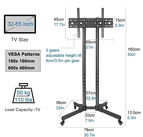Soporte de TV móvil Rodable para Pantallas 32-65 Pulg miniatura 4