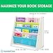 Humble Crew 4-Tier Kids Bookshelf, White Wood/Pastels - Premium Book Shelf for Kids Rooms with Four Deep Pockets - Toddler Sling Book Rack with Deep Sleeves, Nursery Bookcase Organizer