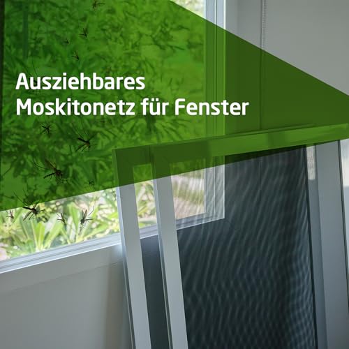 Amig - Ausziehbares Moskitonetz für Fenster | Werkzeugfreie Montage | Passt in den Rollladenschlitz | 70 x 50 cm | Verstellbar bis zu 130 cm | Weißes Aluminium und graues Glasfasernetz