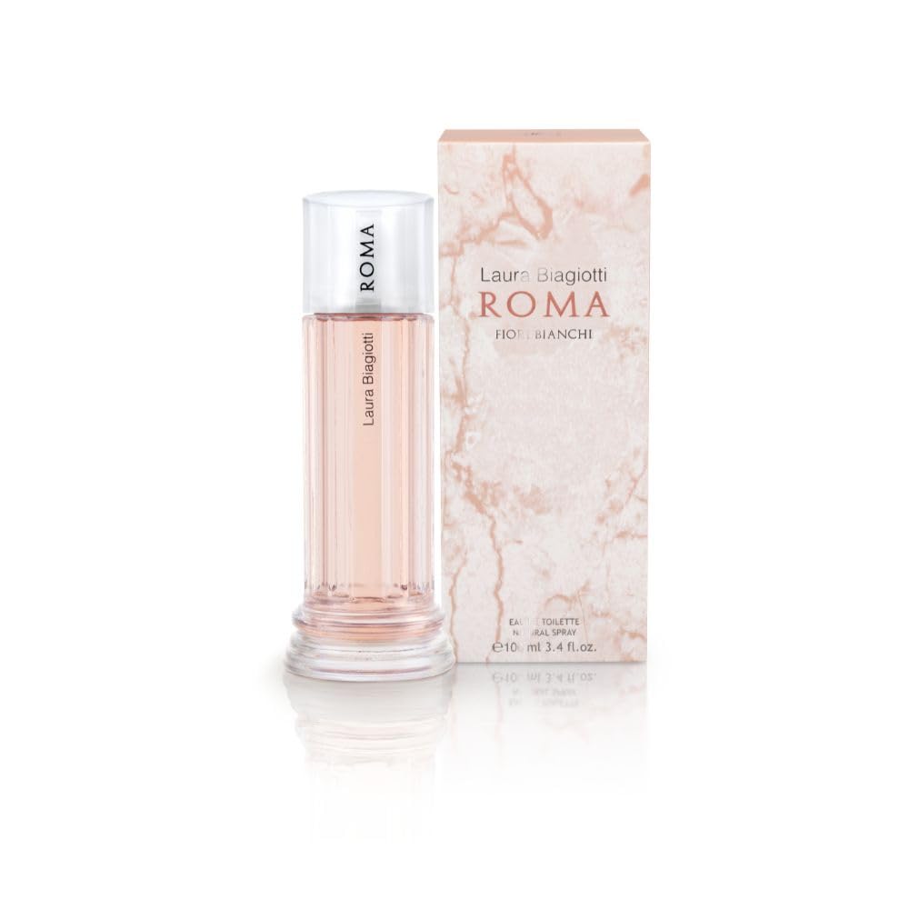 Laura Biagiotti Roma Fiori Bianchi Eau de Toilette 100 ml für Damen – blumig-holziger Duft mit orientalischen Noten – ikonischer Flakon, inspiriert von römischen dorischen Säulen