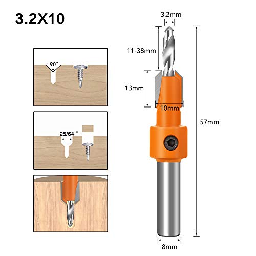 Foret d'Toupie Bois 10mm Jeu de 5 Pcs Carbure HSS avec Queue 8mm - 6