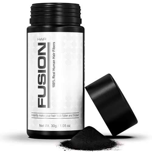 HAIR FUSION - 100% Real Human Hair Fibers - Conceal bald and thinning hair - Root touch up - Volumizer - Unisex (1.05 oz, Black)