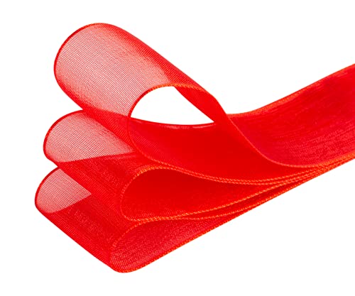 TEKDEERE 25mm Sheer Organza Ribbon,Red Shimmer Chiffon Ribbon for DIY Crafts Wedding Party Decorations Gift Wrapping Bridal Bouquets (45M) - Image 4