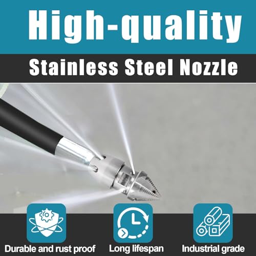 Bghdas 1/2 NPT Sewer Jetter Rotating Nozzle - Stainless Steel, Drain Pipe Cleaning Nozzle for 40 L/min Pressure Washer Cleaning (Silver Head)