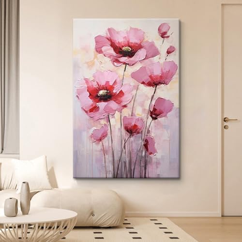 Oeuvre moderne 100% peinte à la main de grande taille avec texture florale en relief - 3