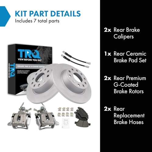 Image of TRQ Rear Brake Pad and Rotor Set Ceramic G Coated 272mm Rotors Calipers Compatible with 2010 Volkswagen Jetta