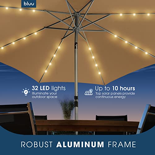 BLUU-9-Ft-Patio-Umbrella-with-Solar-LED-Lights-5-Year-Fade-Resistant-Aluminum-Outdoor-Table-Umbrella-with-Tilt-Adjustment-and-Crank-for-Pool-Deck-Garden-and-Lawn-Beige BLUU 9 Ft Patio Umbrella with Solar LED Lights 5 Year Fade Resistant Aluminum Outdoor Table Umbrella with Tilt Adjustment and Crank for Pool Deck Garden and Lawn Beige