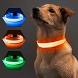Candofly Reflective LED Dog Collar - Light Up Dog Collars USB Rechargeable Pet Collar Dog Lights for Night Walking & Camping (Medium, Orange)