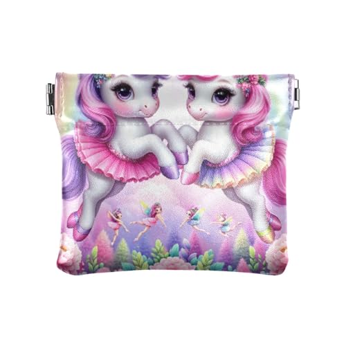 Cute Horse Ballerinas Coin Purse Leather Pouch Change Purse, Squeeze Coin Pouch for Cards, Keys & Lipsticks, Unisex