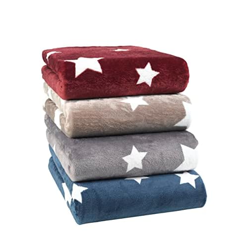 BaSaTex Sterne Flausch Spannbettlaken Winter Plüsch Nicky-Teddy Cashmere-Touch Spannbetttuch | 90x200-100x200 cm | Farbe: Blau