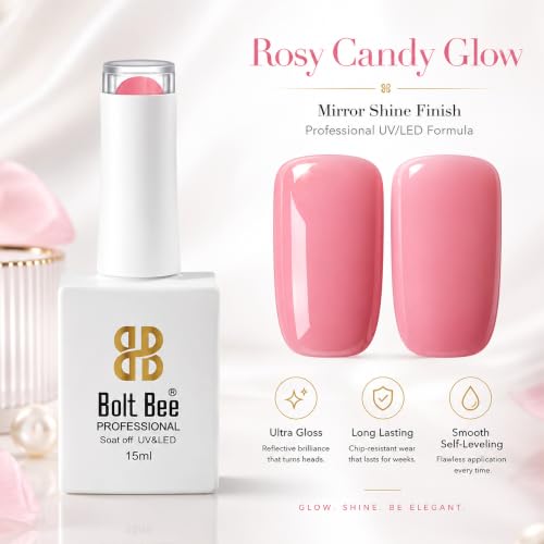 Image of BOLT BEE 15ML Gel Nail Polish 1Pc Clear Pink Glitter Nail Polish Soak Off UV LED Nail Gel Polish Nail Art Starter Manicure Salon DIY at Home, 0.5 OZ (1) (109)