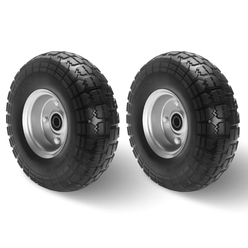 2X Ruedas para carretillas, neumáticos de goma maciza, Eje de 16mm, 4.10/3.50-4 neumáticos de goma maciza, hasta 100 kg, 255x80 mm